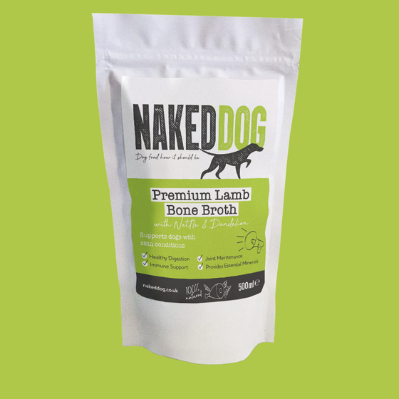 Naked Dog Bone broth available from Hound and Howl IOM